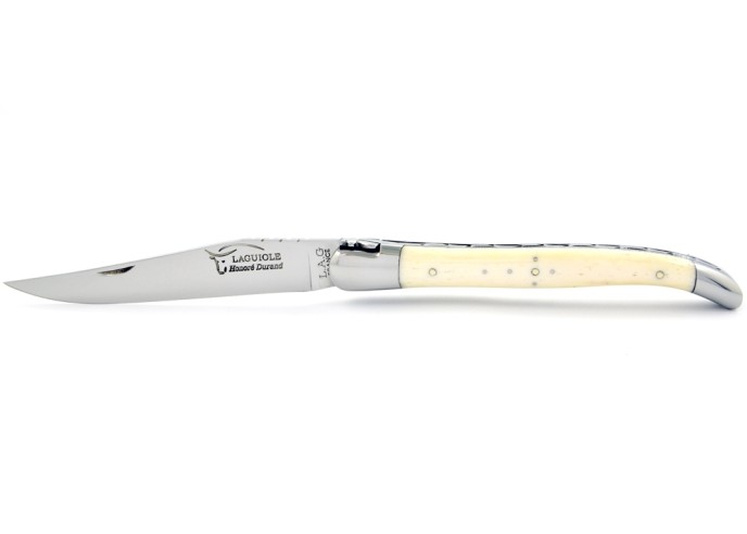 Laguiole pliant, 13 cm, manche en os (bovin), abeille forgée