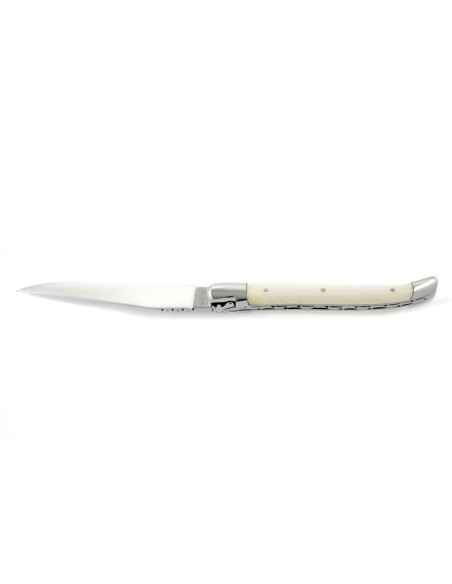 Laguiole pliant, 13 cm, manche en os (bovin), abeille forgée