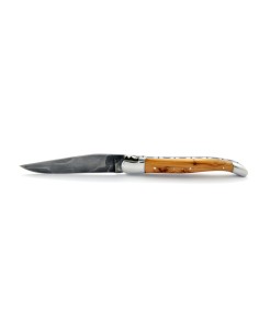 Laguiole pliant, 12 cm, acier Damas, manche cade genévrier, mitres inox brillant 2