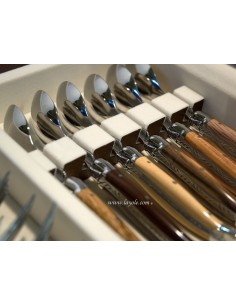 Ménagère prestige, 24 pièces manches en bois divers, avec mitres inox brillant 2