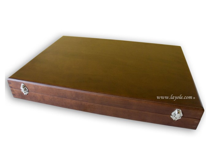Ménagère prestige, 24 pièces manches en bois divers, avec mitres inox brillant