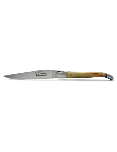 Couteaux de table (couteaux à steak), finition gamme prestige, mitres inox mat, manche pointe de corne (claire)