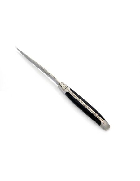 Couteaux de table (couteaux à steak), finition gamme prestige, mitres inox mat, manche pointe de corne (foncée)