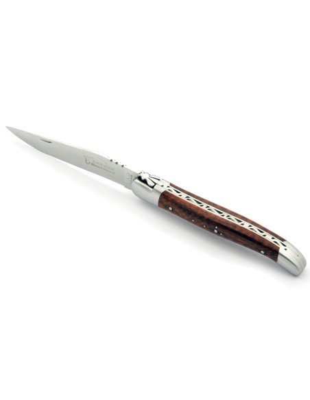 Laguiole pliant, 13 cm, manche en bois d'amourette, abeille forgée, lame seule