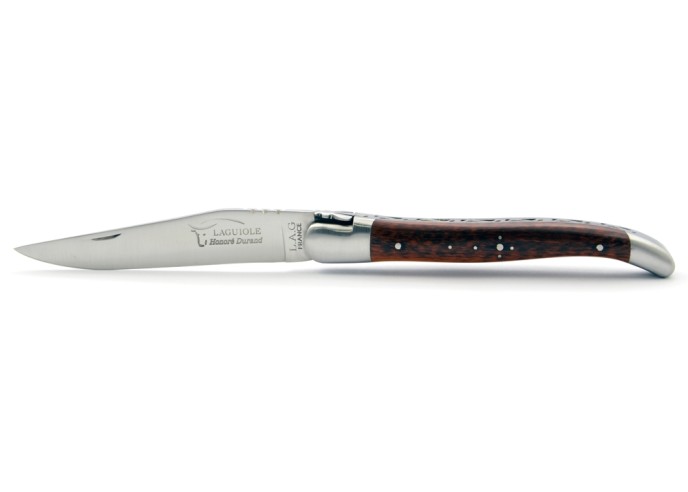 Laguiole pliant, 13 cm, manche en bois d'amourette, abeille forgée, lame seule