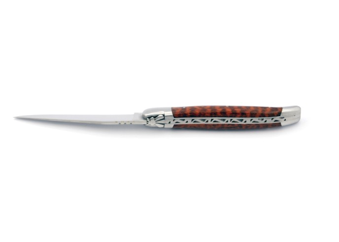 Laguiole pliant, 13 cm, manche en bois d'amourette, abeille forgée, lame seule