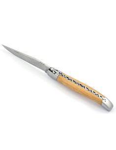 Laguiole pliant, 13 cm, manche en chêne de barrique, abeille forgée, lame seule