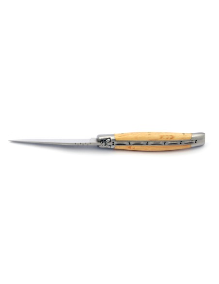 Laguiole pliant, 11 cm, abeille forgée, lame seule, mitres inox mat, manche en chêne vert