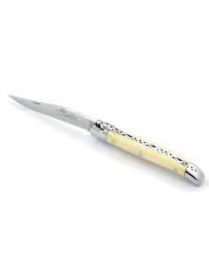 Laguiole pliant, 11 cm, abeille forgée, lame seule, mitres inox brillant, manche en os (bovin)
