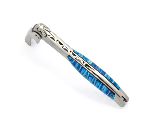 Sommelier manche galbé, manche molaire de mammouth fossile stabilisé, 2 mitres inox mat