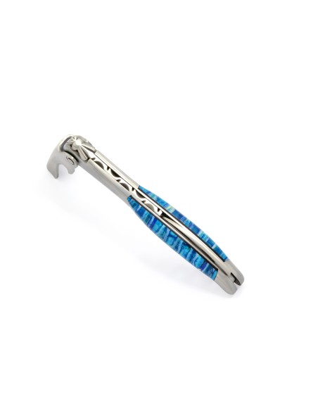 Sommelier manche galbé, manche molaire de mammouth fossile stabilisé, 2 mitres inox mat