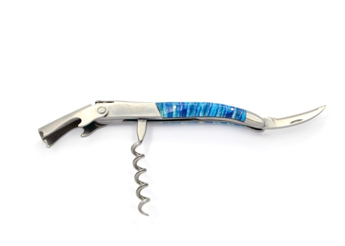 Sommelier manche galbé, manche molaire de mammouth fossile stabilisé, 2 mitres inox mat