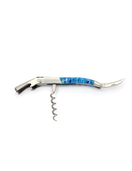 Sommelier manche galbé, manche molaire de mammouth fossile stabilisé, 2 mitres inox mat