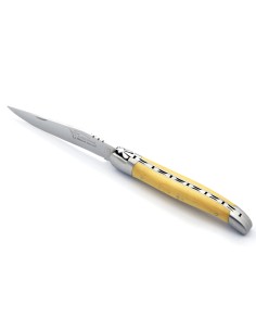 Laguiole pliant, 13 cm, abeille forgée, lame seule, mitres inox mat,  manche en buis
