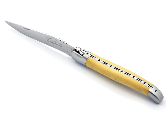 Laguiole pliant, 13 cm, abeille forgée, lame seule, mitres inox mat,  manche en buis