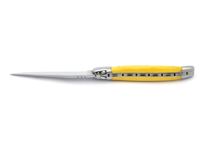 Laguiole pliant, 13 cm, abeille forgée, lame seule, mitres inox mat,  manche en buis