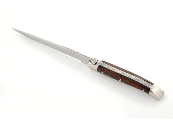 Ouvre-lettres et coupe-papier, finition prestige, mitres inox brillant, manche bois d'amourette