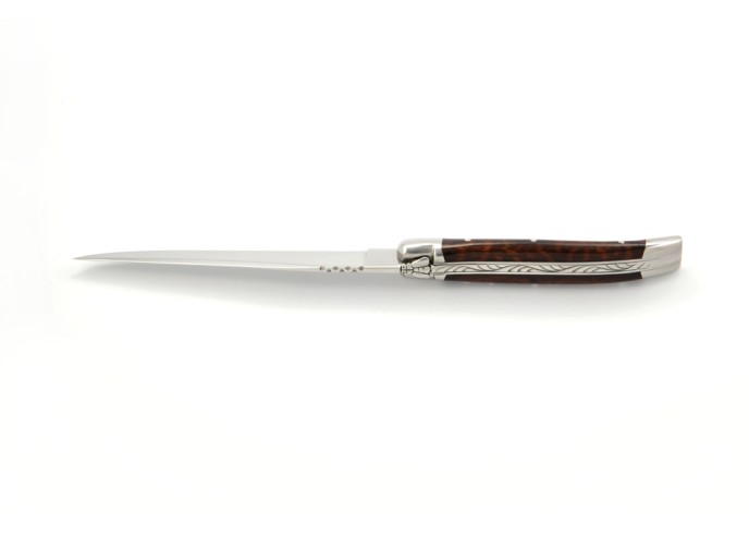Ouvre-lettres et coupe-papier, finition prestige, mitres inox brillant, manche bois d'amourette