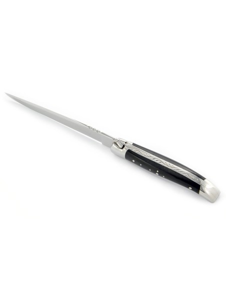 Ouvre-lettres et coupe-papier, finition prestige, mitres inox brillant, manche bois d'ébène