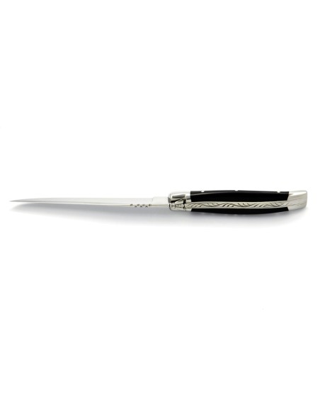 Ouvre-lettres et coupe-papier, finition prestige, mitres inox brillant, manche bois d'ébène