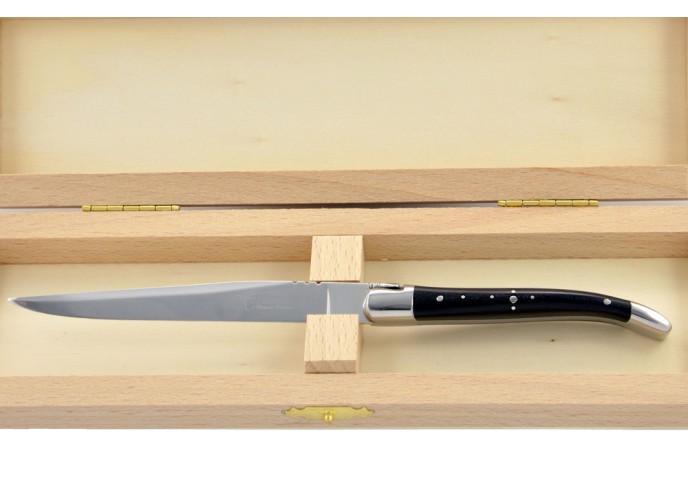 Ouvre-lettres et coupe-papier, finition prestige, mitres inox brillant, manche bois d'ébène