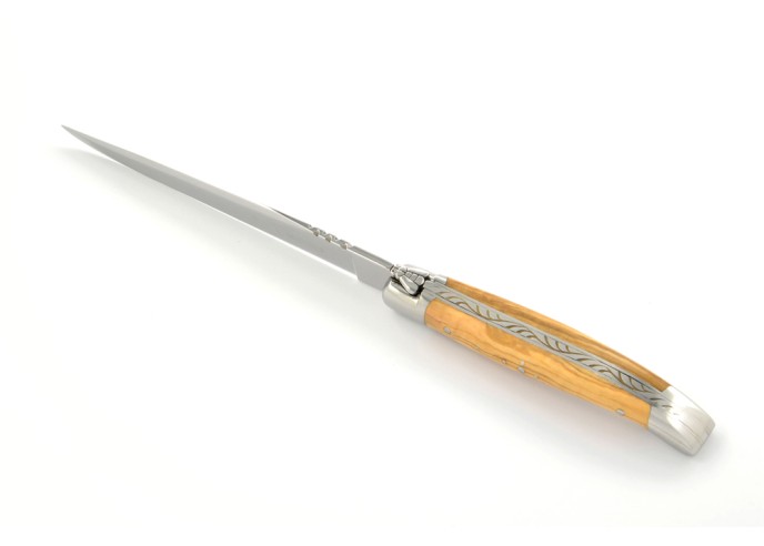 Ouvre-lettres et coupe-papier, finition prestige, mitres inox brillant, manche bois d'amourette