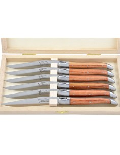 Couteaux de table (couteaux à steak), finition gamme prestige, mitres inox mat, manche bois de rose