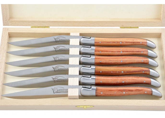 Couteaux de table (couteaux à steak), finition gamme prestige, mitres inox mat, manche bois de rose
