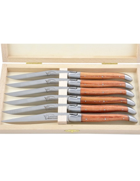 Couteaux de table (couteaux à steak), finition gamme prestige, mitres inox mat, manche bois de rose