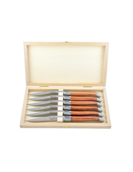 Couteaux de table (couteaux à steak), finition gamme prestige, mitres inox mat, manche bois de rose