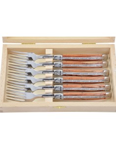 Fourchettes de table, mitres inox brillant, gamme courante, manche bois de rose