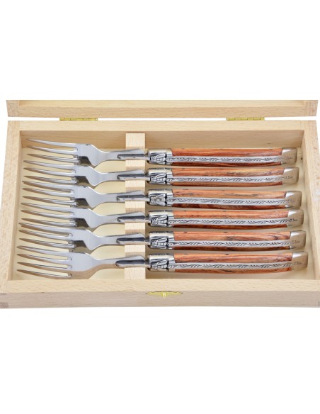 Fourchettes de table, mitres inox brillant, gamme courante, manche bois de rose