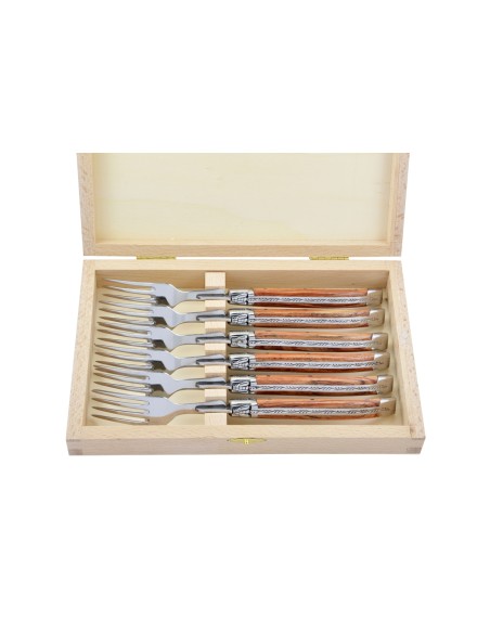 Fourchettes de table, mitres inox brillant, gamme courante, manche bois de rose
