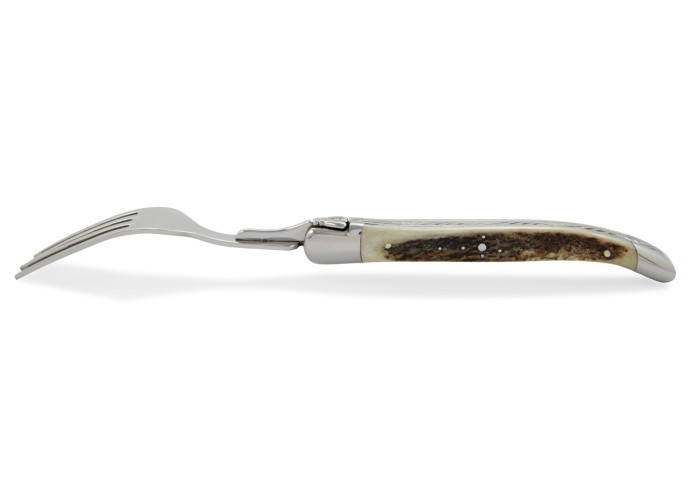 Fourchettes de table, mitres inox brillant, gamme prestige, manche bois de cerf