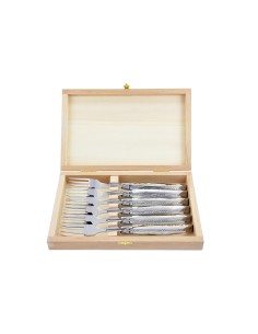 Fourchettes de table, mitres inox brillant, gamme prestige, manche bois de cerf 2