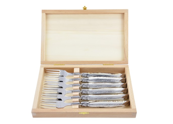 Fourchettes de table, mitres inox brillant, gamme prestige, manche bois de cerf