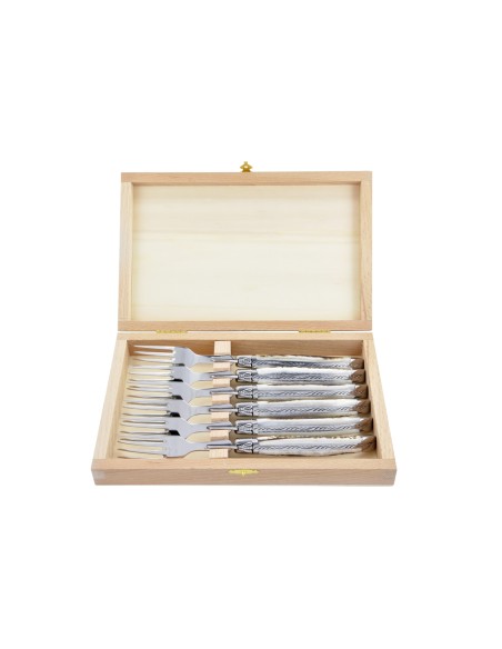 Fourchettes de table, mitres inox brillant, gamme prestige, manche bois de cerf
