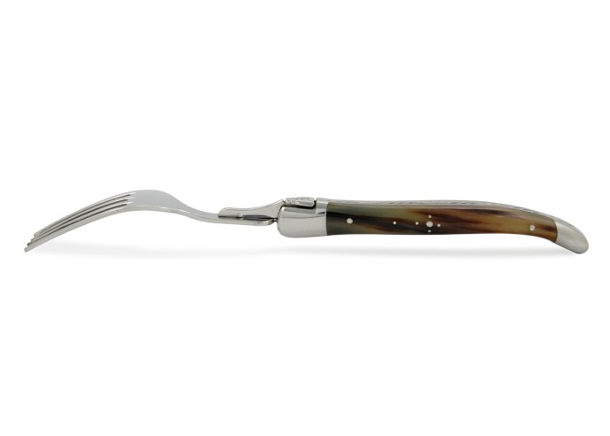 Fourchettes de table, mitres inox brillant, gamme prestige, manche pointe de corne (claire)