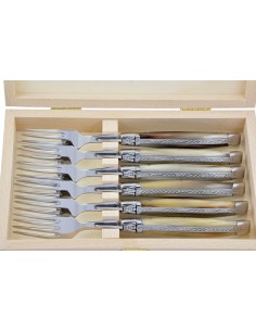 Fourchettes de table, mitres inox brillant, gamme prestige, manche pointe de corne (claire)
