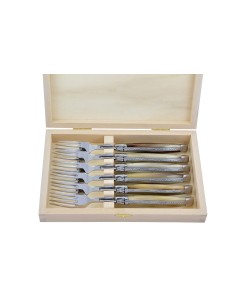 Fourchettes de table, mitres inox brillant, gamme prestige, manche pointe de corne (claire) 2