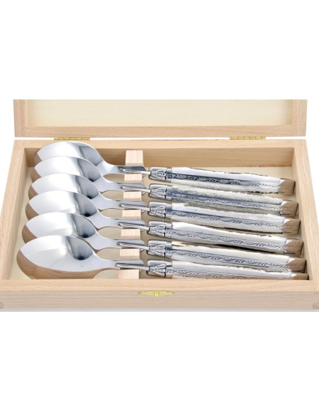 Grosses cuillères, gamme prestige, mitres inox brillant, manche bois de cerf