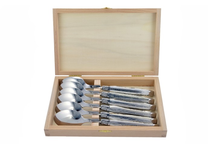 Grosses cuillères, gamme prestige, mitres inox brillant, manche bois de cerf