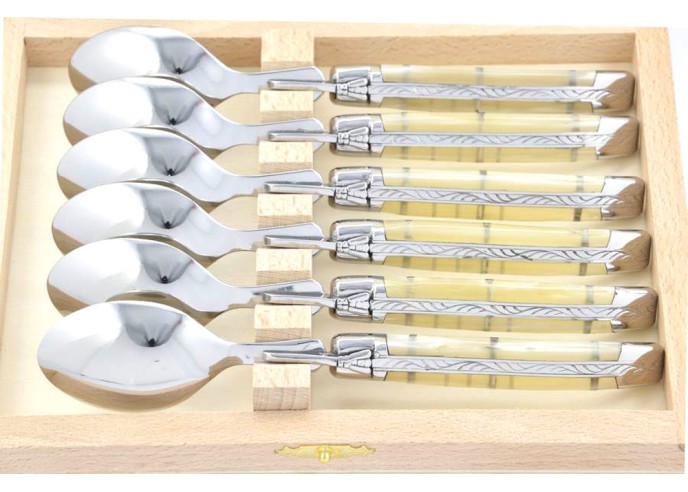 Petites cuillères, gamme courante, mitres inox brillant, manche acrylique ténéré