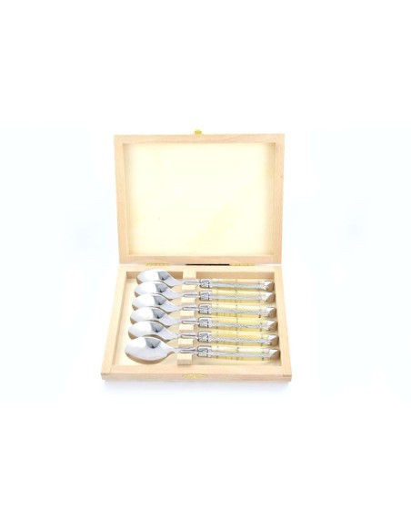 Petites cuillères, gamme courante, mitres inox brillant, manche acrylique ténéré