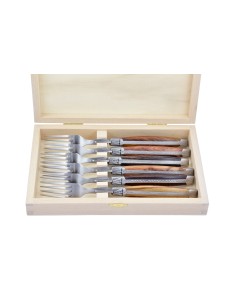 Coffret de fourchettes de table Laguiole, finition inox brossé, manche galbé en bois divers 2