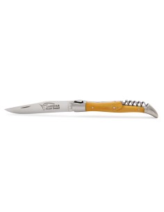Laguiole pliant, 12 cm, abeille soudée, lame & tire-bouchon, mitres inox mat, manche buis 2