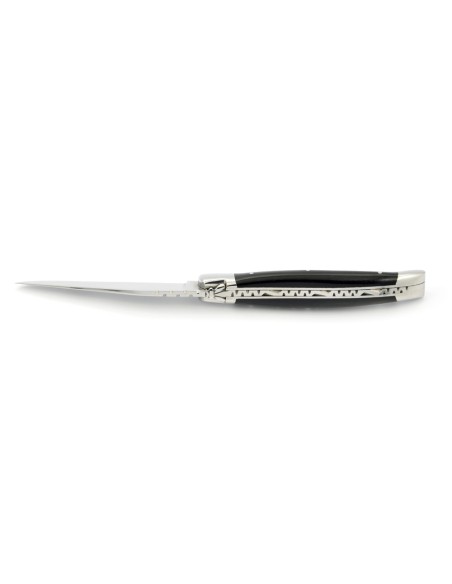 Laguiole 11 cm abeille forgée, mitres inox brillant, manche bois d'ébène & pierre spéciale couteaux