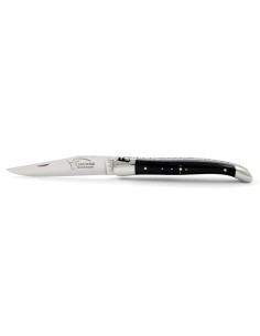 Laguiole 11 cm abeille forgée, mitres inox brillant, manche bois d'ébène & pierre à aiguiser "L'idéale" 2