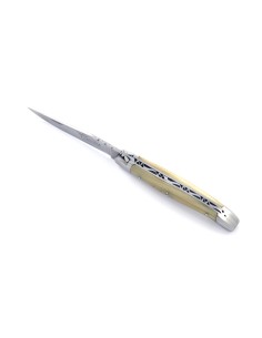 Laguiole pliant, 11 cm, manche en pointe de corne (claire), abeille forgée, lame seule