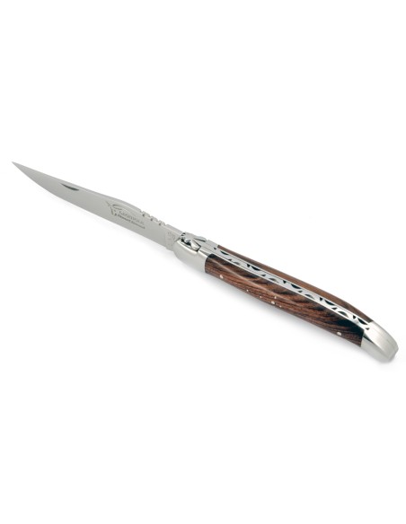 Laguiole pliant, 13 cm, abeille forgée, lame seule, mitres inox brillant, manche bois de violette